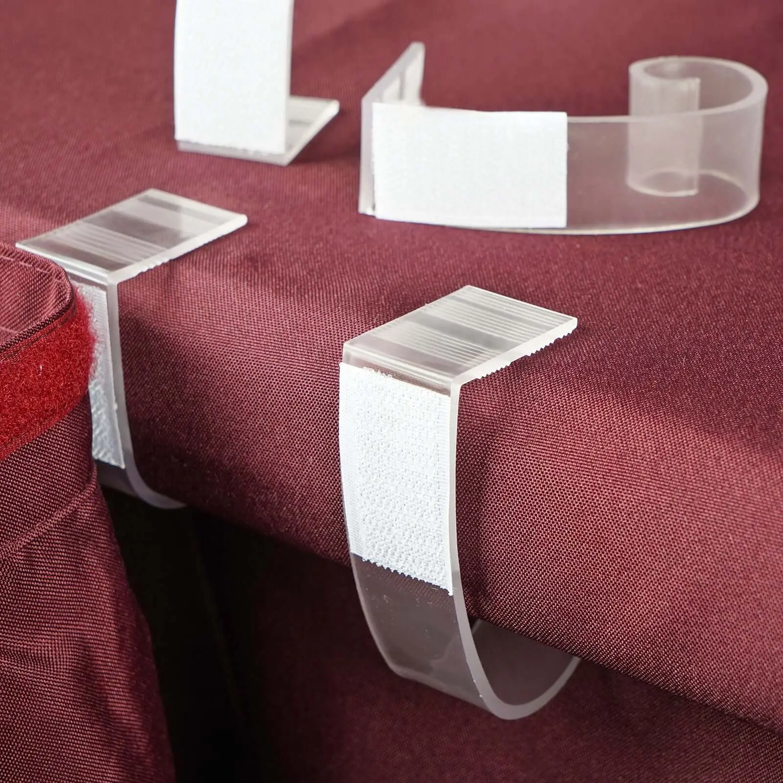 12pcs Portable Plastic Velcro Back Table Skirt Clamps - Adjustable Complete Set Tablecloth Clamps, Fits 3" Thickness Tables, for Wedding, Banquet Decorations