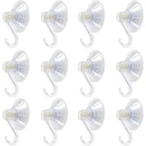 Clear Plastic Suction Cup Hook,12 Pack Ultra Heavy Duty Hooks Strong Power Lock Hooks Vacuum Traceless Hooks Smooth Waterproof Oil-Proof Wall Shower Kitchen Window Bathroom Holder