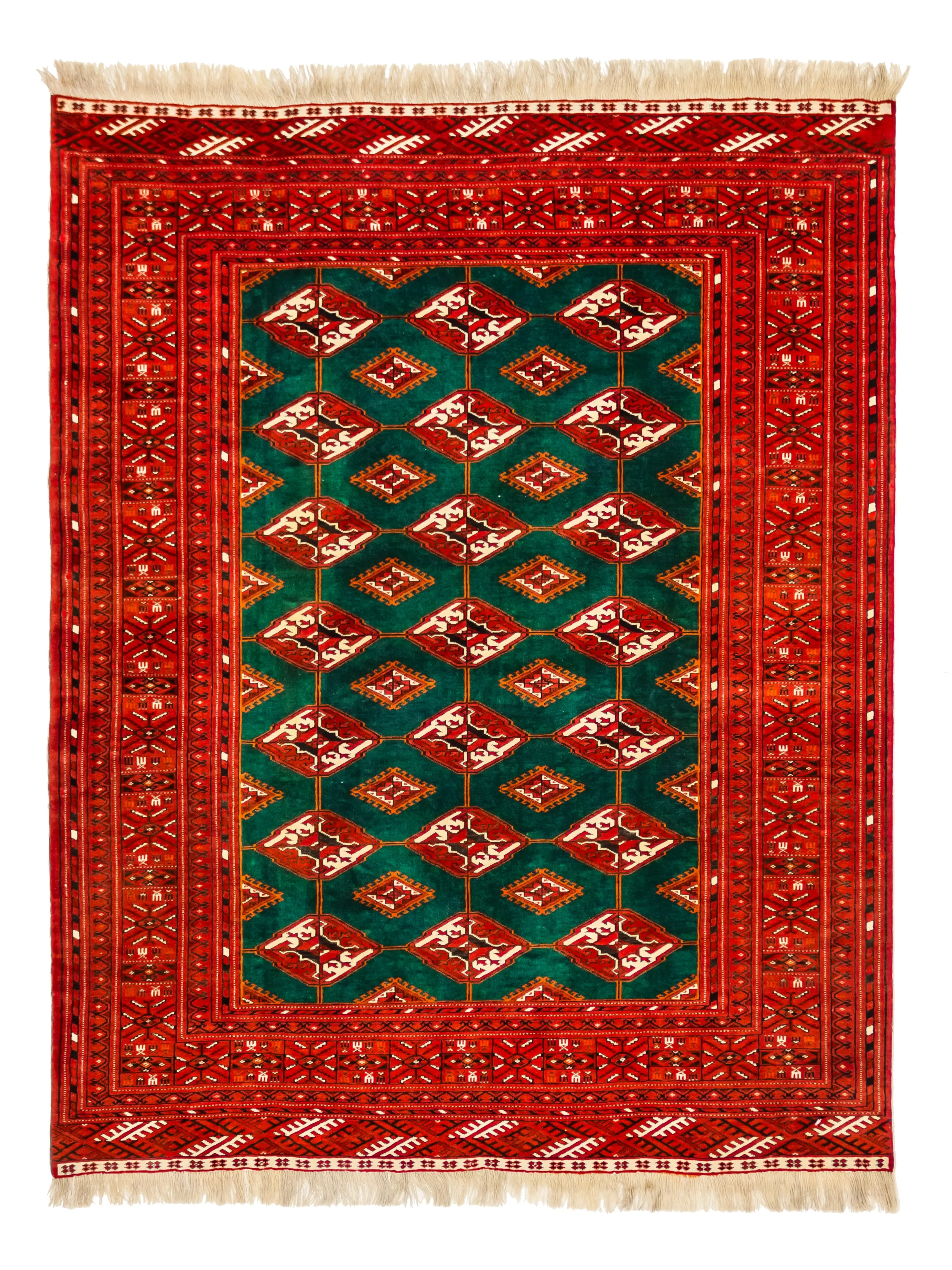 745 - Handmade Traditional Fine Red And Green Bokhara Persian Wool Rug