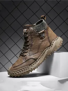 Men's Handmade Outdoor Hiking, Fashionable Comfortable Anti-Slip Rubber Sole, Suitable for Fall Winter Casual Sports Business Driving Mid-Calf Boots Lightweight Hiking Boots