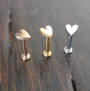 Heart Mini Cartilage Earring Threadless Push Pin Conch Labret Tragus Helix Gold Tone Nose Stud
