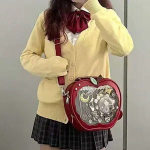 Y2K New Niche Design Apple Ita Backpack Harajuku Girl Transparent Pocket Cute Crossbody Bag DIY Display Knapsack Fashion Handbag