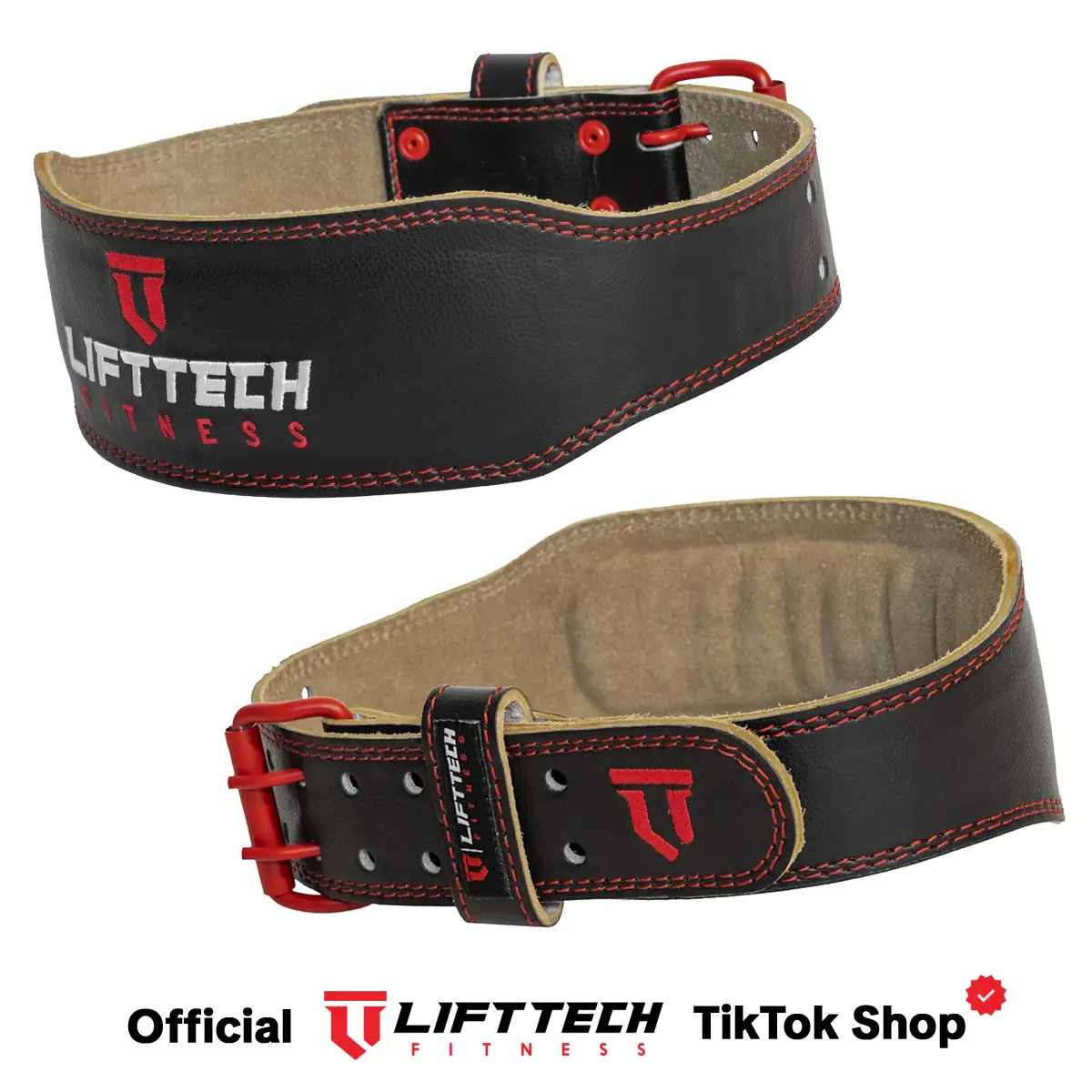 Weightlifting Belt 4" Padded Leather — Genuine Leather Gym Belt with Steel Prong Buckle for Squats, Deadlifts & Powerlifting, Back Support for Men & Women | LiftTech