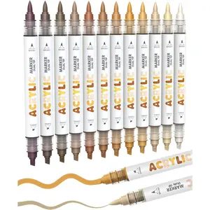12 Brown Dual Tip   Markers, Brush Tip & Chisel Tip   Pens for Pumpkin , Rock, , Glass, Paper, Coloring Book, Ceramic, Canvas, Water-Based Ink