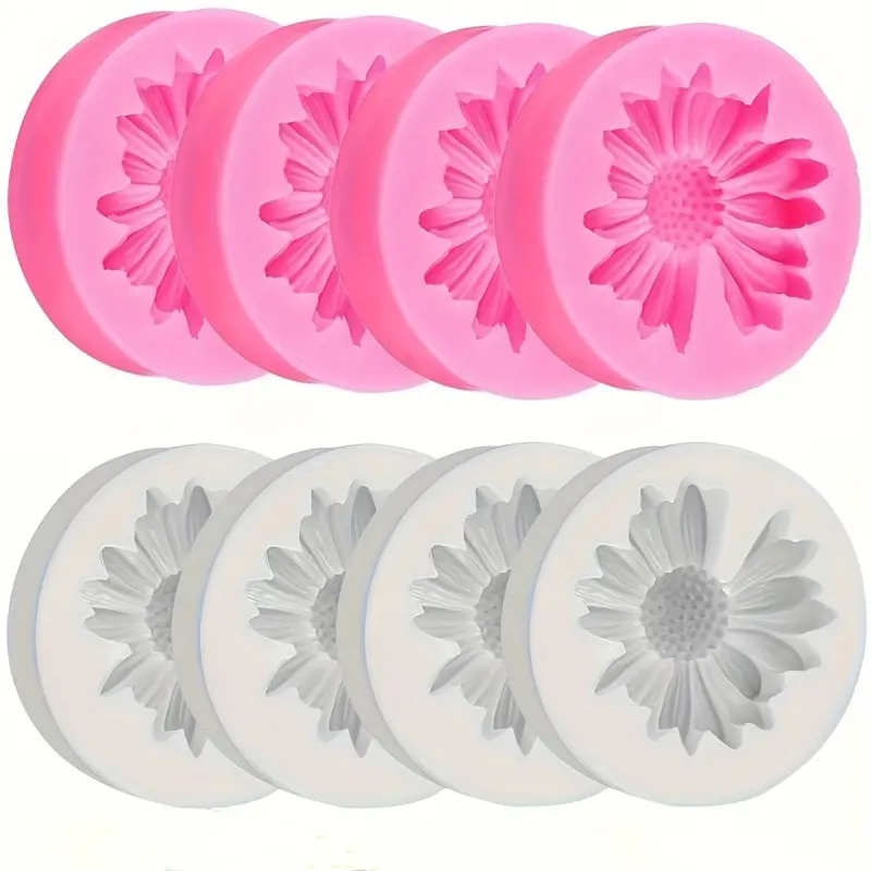 8-Piece Daisy Silicone Mold Set, Ideal for Candle Making, 3D Floral Decor, Soap, Wax, Epoxy Resin, Concrete Casting, Clay Crafts