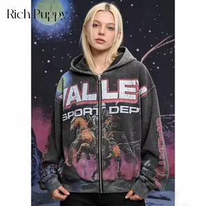 Valley Sport Dept Streetwear Vintage Washed Hoodie Y2K Style Unisex Harajuku Vintage Hip-Hop Cotton Oversized Sweatshirt Jacket Long Sleeve Women's Winter Top Casual Fit Womenswear Vibe