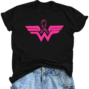 Breast Cancer Shirts for Women Pink Ribbon T-Shirt Breast Cancer Awareness Shirt Inspirational Short Sleeve Tops