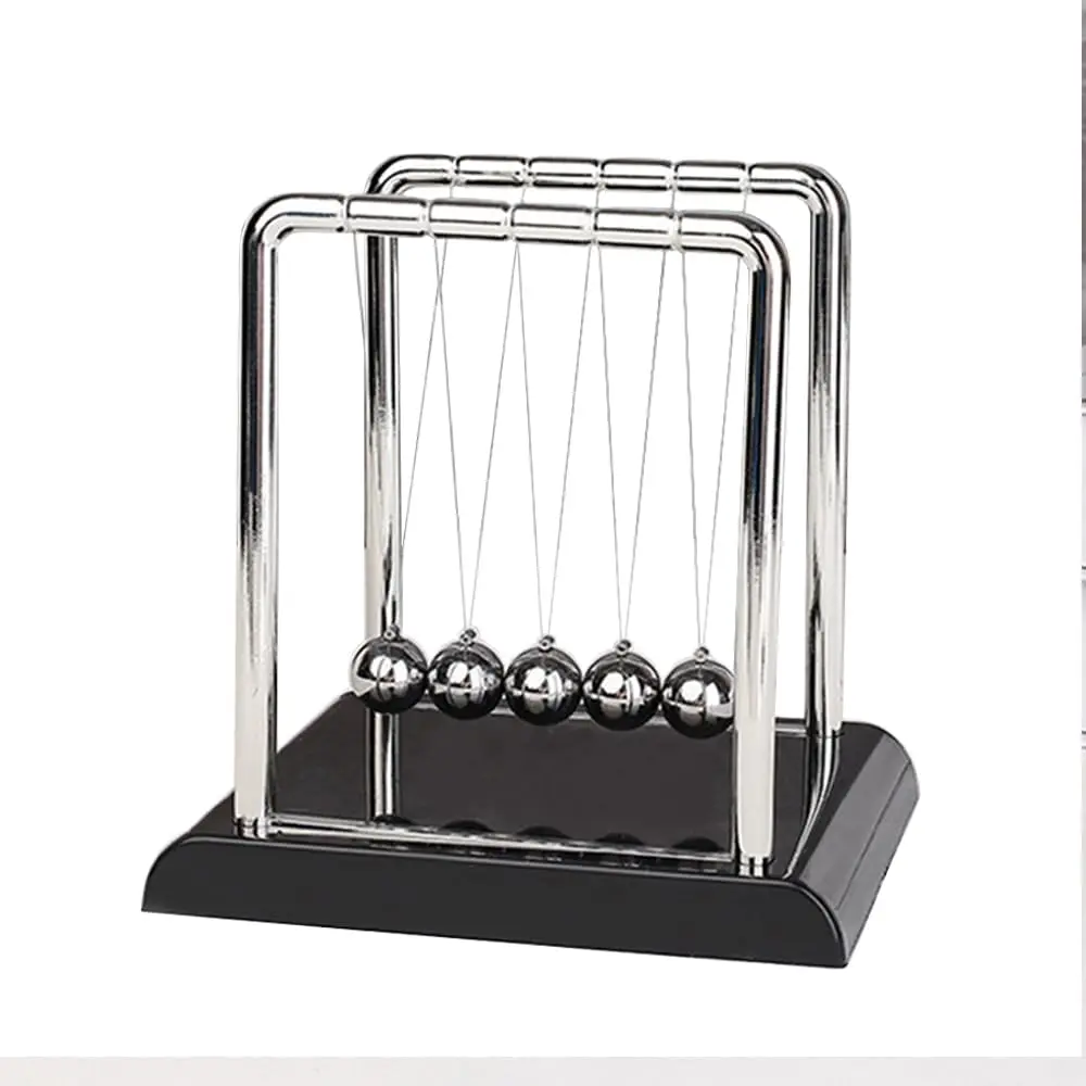 Newtons Cradle Balance Balls, 5 Balls Pendulum Balls with Black Base,Newtons Cradle Pendulum,Desk Decor for Men,Physics Toys,Metal Creative Ornament Crafts,Mind Bending Desk Sculpture (Black-Medium)