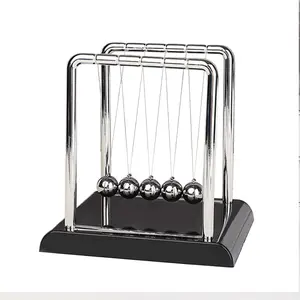 Newtons Cradle Balance Balls, 5 Balls Pendulum Balls with Black Base,Newtons Cradle Pendulum,Desk Decor for Men,Physics Toys,Metal Creative Ornament Crafts,Mind Bending Desk Sculpture (Black-Medium)