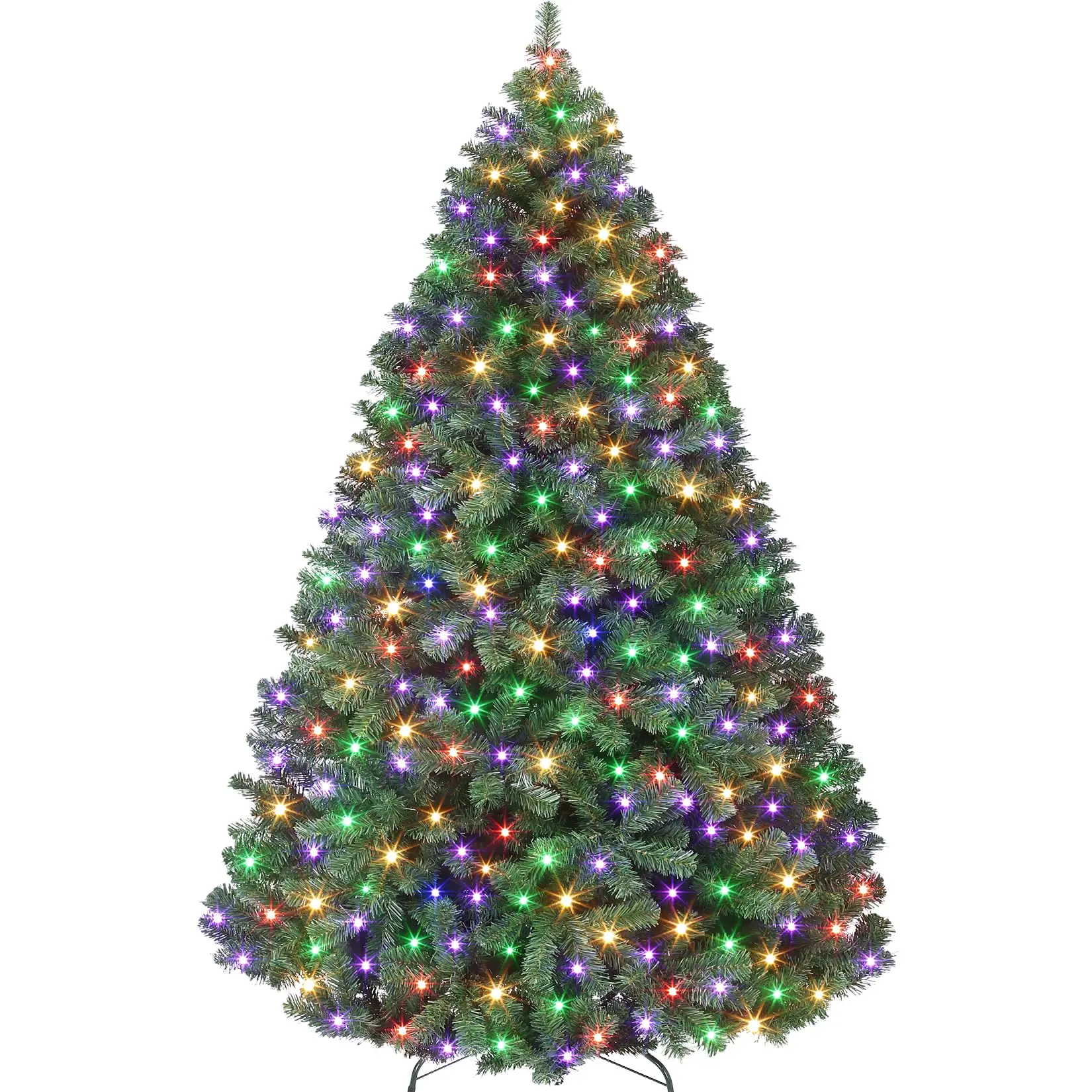 1PCS 7.5FT tripod With light,7.5FT Prelit Christmas Tree - Fluffy Fraser Fir with 600 Multicolor Lights & 9 Modes, Hinged Branches & 1300 Tips, Artificial Christmas Tree Includes Stand with Foot Switch for Holiday Home Decor Metal, Ornaments, Decoration,