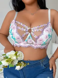 [Plus-size Lingerie] Plus-size Lingerie | Color-block Floral Embroidery Lace Underwire Push-up