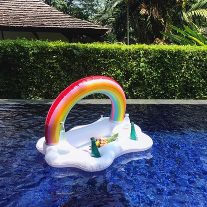 Inflatable Rainbow Cloud Cola Ice Bar, Water Inflatable Cup Holder, Swimming Pool Float, Inflatable Pool Lounge, Water Sports Equipment for Home Outdoor