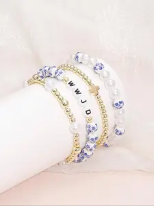 Boho Style Beaded Bracelet, Faux Pearl Beaded Bracelet, WWJD Bracelet, Fashion Jewelry Accessories for Women & Men, Birthday Gift, Anniversary Gift