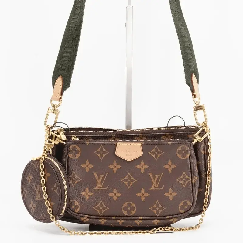 ‮ nottiuV siuoL  ‬   Multi-Pȯchette 3-in-1 Crossbody Bag Monogram Coated Canvas Women's Luxury Shoulder Clutch with Green Strap., Shoulder Purses, Casual Shoulder Purse