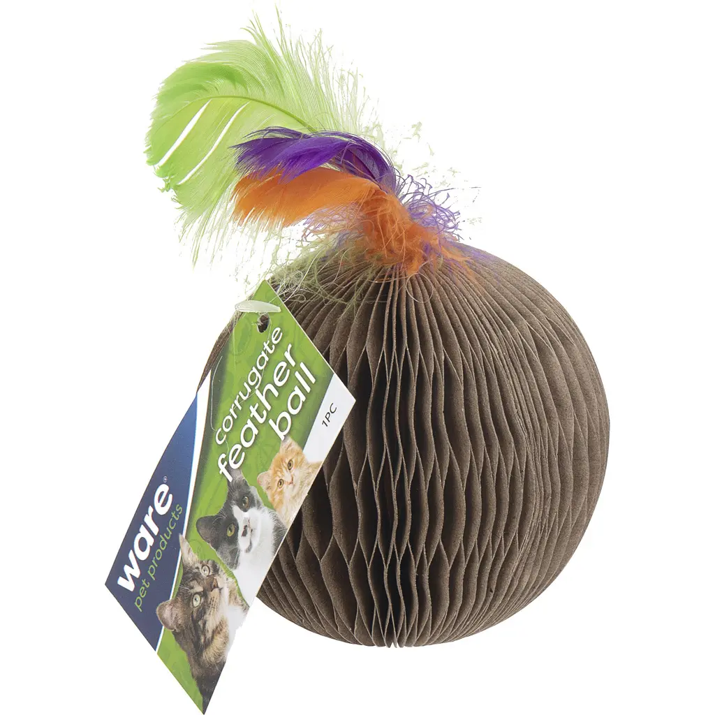 Ware 10233 Corrugated Paper Feather Ball Toy for Cats - Play Stimulation, Case of 48
