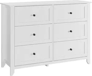 Modern Wood 6-Drawer Dresser Storage Cabinet - White Bedroom Organizer with 6-Drawer Capacity, Multi-Functional TV Stand Console Table for Living Room, Entryway