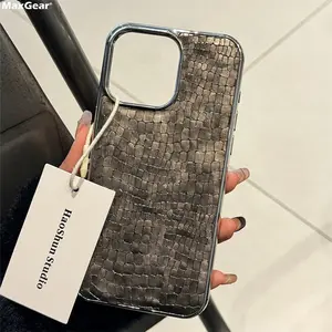 Luxury Glossy Crocodile Pattern Case For iPhone 17 Air 16 15 14 13 12 11 Pro Max Plus Plating Cool Armor Shockproof Bright Cover