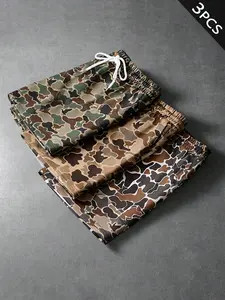 Men's 3-Pack Camo Drawstring Shorts, Summer Casual Fitted Shorts, Outdoor Beach Sportswear, Comfortable and Stylish