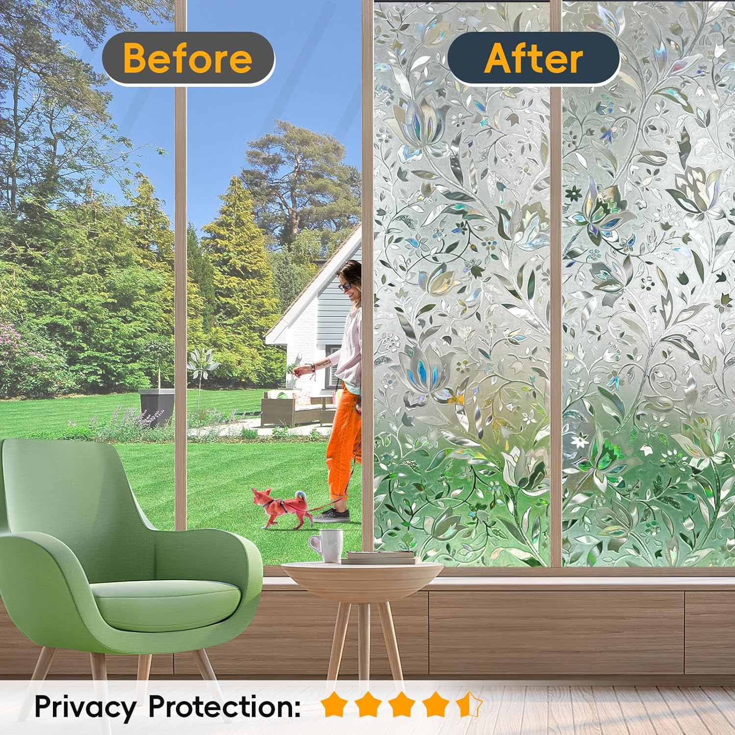 Dwersty Frosted Glass Window Privacy Film Decorative, Bathroom Window Privacy Film for Glass Windows Cover, Static Cling, Removable, Reusable, Anti-UV, Anti-Glare, 17.5" by 78.74"