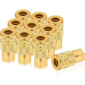 10 Pcs 1/4" Basic Flow Quick Connect Industrial Air Coupler Brass Air Compressor Hose Fitting Accessories