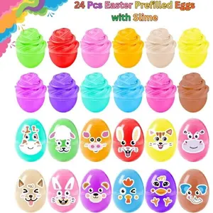 24 Pcs Safe Materials Fun Prefilled Easter Slime Toys, Butter Slime Putty for Kids, Easter Egg Hunt Basket Stuffers, Party Favors
