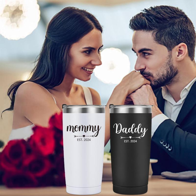 Daddy and Mommy Est 2024 Travel Tumbler, New Parents Insulated Tumblers 20Oz, Mom Dad Gift for Mother'S Day, Father'S Day, Christmas, New Pregnancy, Birthday, Baby Shower (Black White) Gtmileo