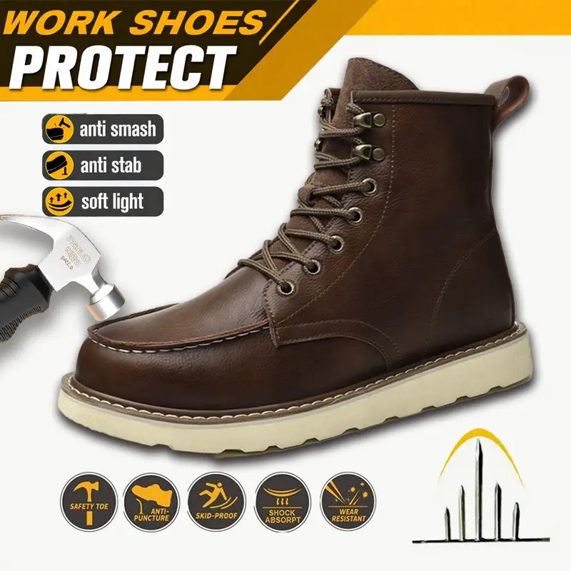 Men's Thermal Insulated Steel Toe Work Safety Boots - Breathable, Anti-Slip, Anti-Puncture, All-Season Closed Warm Footwear for Workers, Men's Safety Shoe, Slip Resistant Work & Safety Footwear