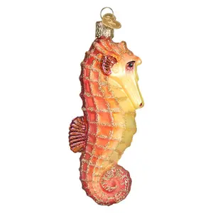 Old World Christmas Blown Glass Ornament for Christmas Tree, Orange Seahorse