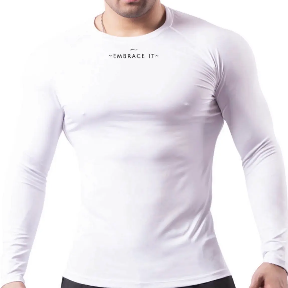 ~EMBRACE IT~ Men's Long Sleeve Compression Shirt, Spandex Polyester, Breathable Dry-Fit, Crewneck Top - Menswear