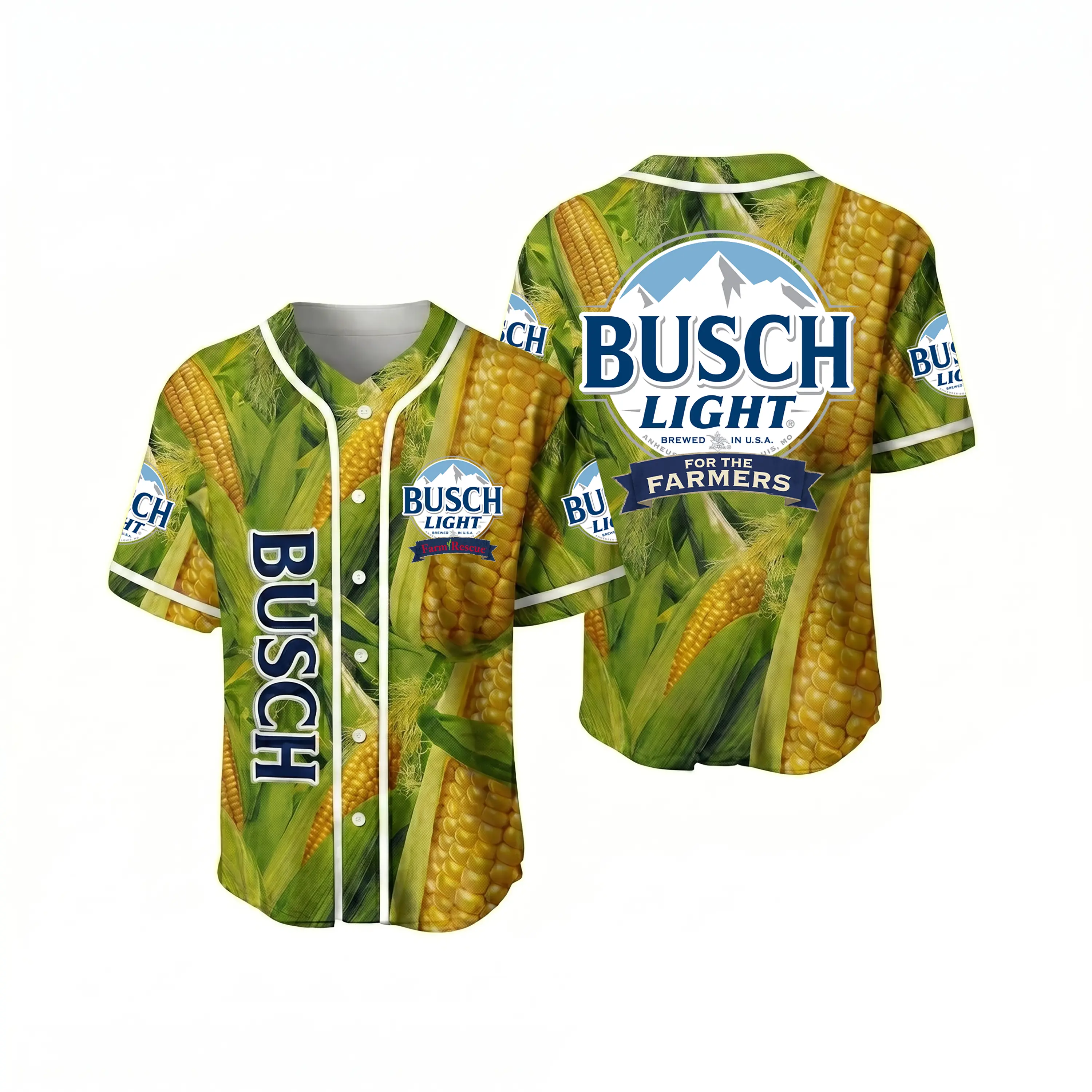 Busch Light Farmers Corn Baseball Jersey - Patriotic American Beer Button Down - Men's America 250 & 4th of July Party Shirt