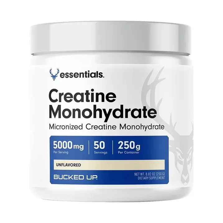 Bucked Up Essentials Fitness Creatine Monohydrate - Unflavored - 5000mg - 50 Servings - 250g