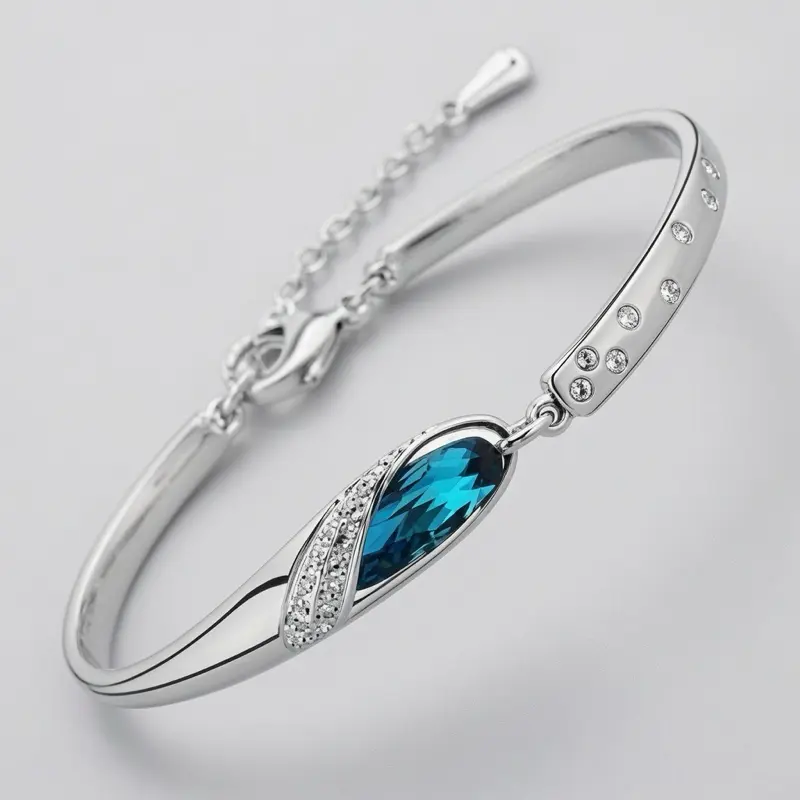Beautiful Sterling Silver Crystal Bracelet Bangle