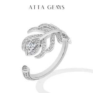 ATTAGEMS New Style Open Ring 0.1CT Round Cut Lab-Created Zircon Ring 925 Sterling Silver Ring Special Fine Jewelry Gift for Her SpringStatements R381