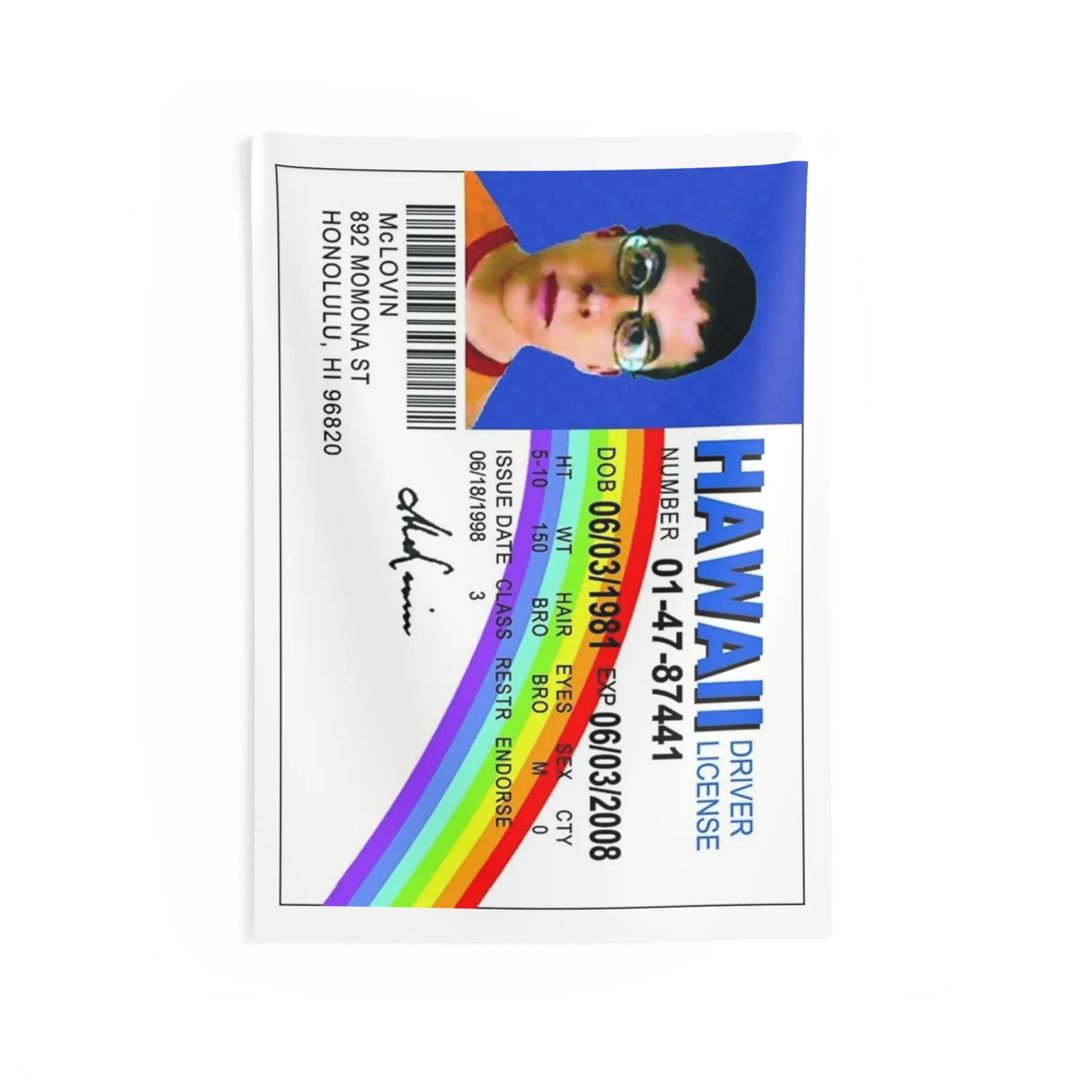 Polyester MWW on Demand McLovin Fake ID Wall Tapestry
