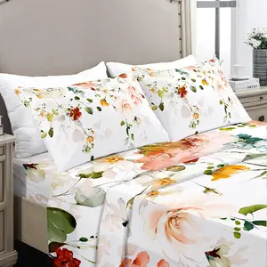 Floral King Size Sheets Set - 1800 Count Brushed Microfiber Floral Bed Sheets for King Size Bed - Soft, Deep, Shrinkage and Fade Resistant - 4 Piece Set (King)