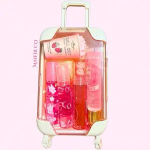 Mini Suitcase Lipgloss Bundle - 5 Random Lip Glosses + Lip Balm & Lip Oil with Scrunchie | Glossy Pink Makeup Set for Teens - Perfect Holiday Gift, Birthday & Everyday Use (Vegan, Cruelty-Free) Lipglass Cosmetic