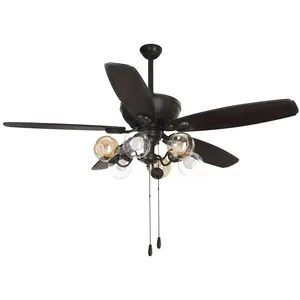 Phi Villa Indoor Ceiling Fan with Light and Pull Chain Control,Noiseless 5 Reversible Blades, 3 Speeds for Bedroom,Kitchen and Living Room Home Appliances Modern Lighting