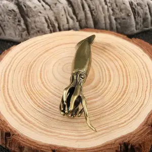 Creative Handmade Vintage Brass Squid Octopus Figurine Statue, Unique Tea Pet Desktop Fun Decoration, Ancient Copper Craftsmanship, Home Decor