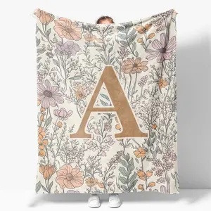 Boho Floral letter Throw Blankets  Soft Funny Throw Blanket Cozy Lightweight Plush Portable Cover Blanket For Sofa,Warm Gift For Birthday,Christmas,Multiple Blankets
