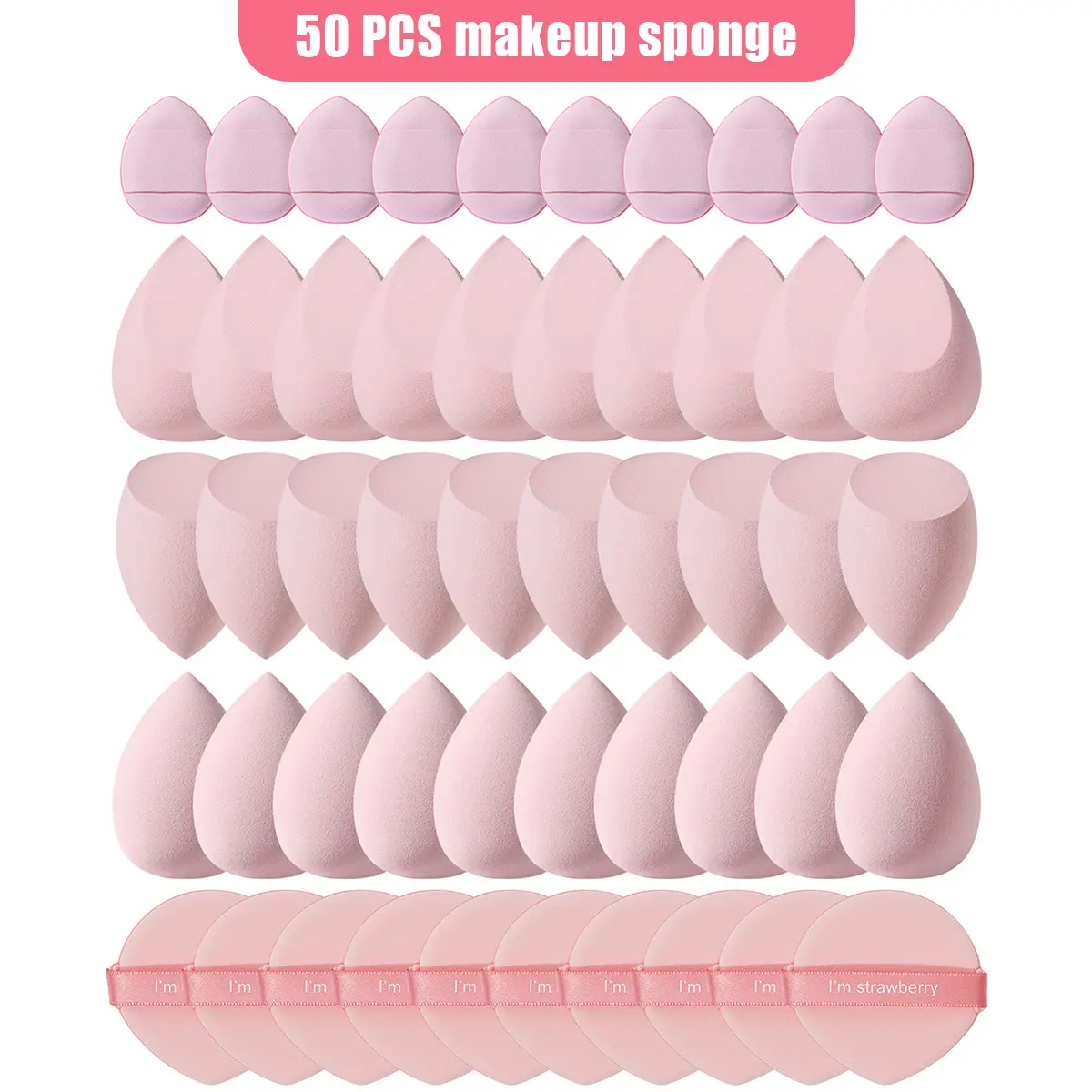 50pcs Face Makeup Tool Set, 30pcs Large Makeup Sponges & 10pcs Cushion Sponges & 10pcs Thumb Sponges, Soft and Skin-Friendly, Portable Makeup Tools for Beginners
