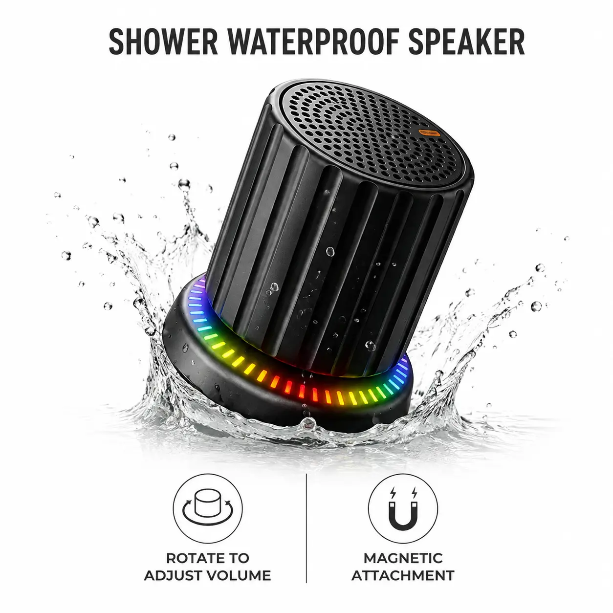 Magnetic waterproof shower wireless speaker, mobile phone stand speaker, capable of playing music for 8 hours, rotary volume control, hands-free calling, suitable for showers, kitchens and outdoors, ideal gift for festivals
