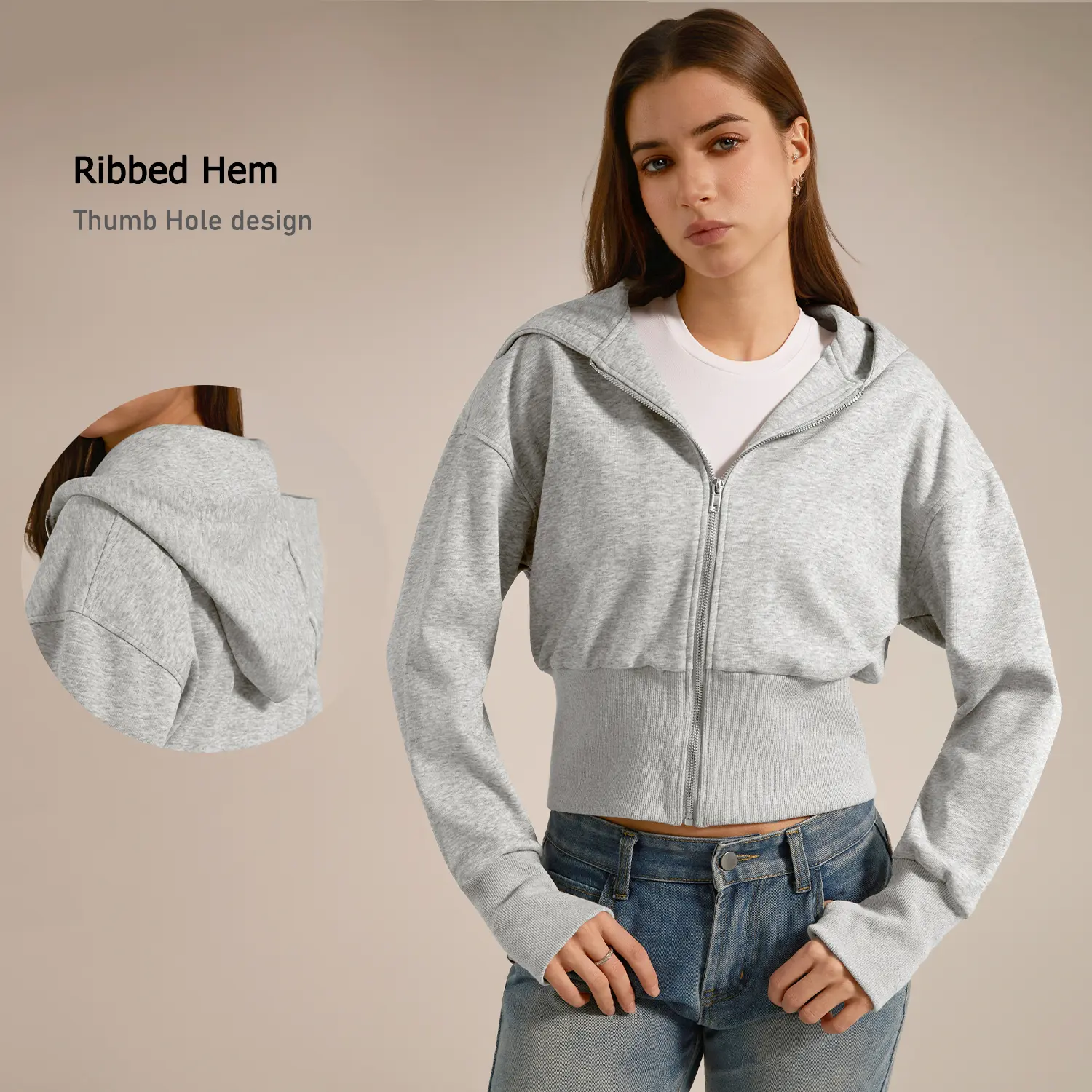 TIMEOFF Women's Cropped Hooded Zip-Up Long Sleeve Gym Jacket - Cozy Fitness Outerwear, Sportswear for Casual Daily Use, Athletic Zip-Up Jackets
