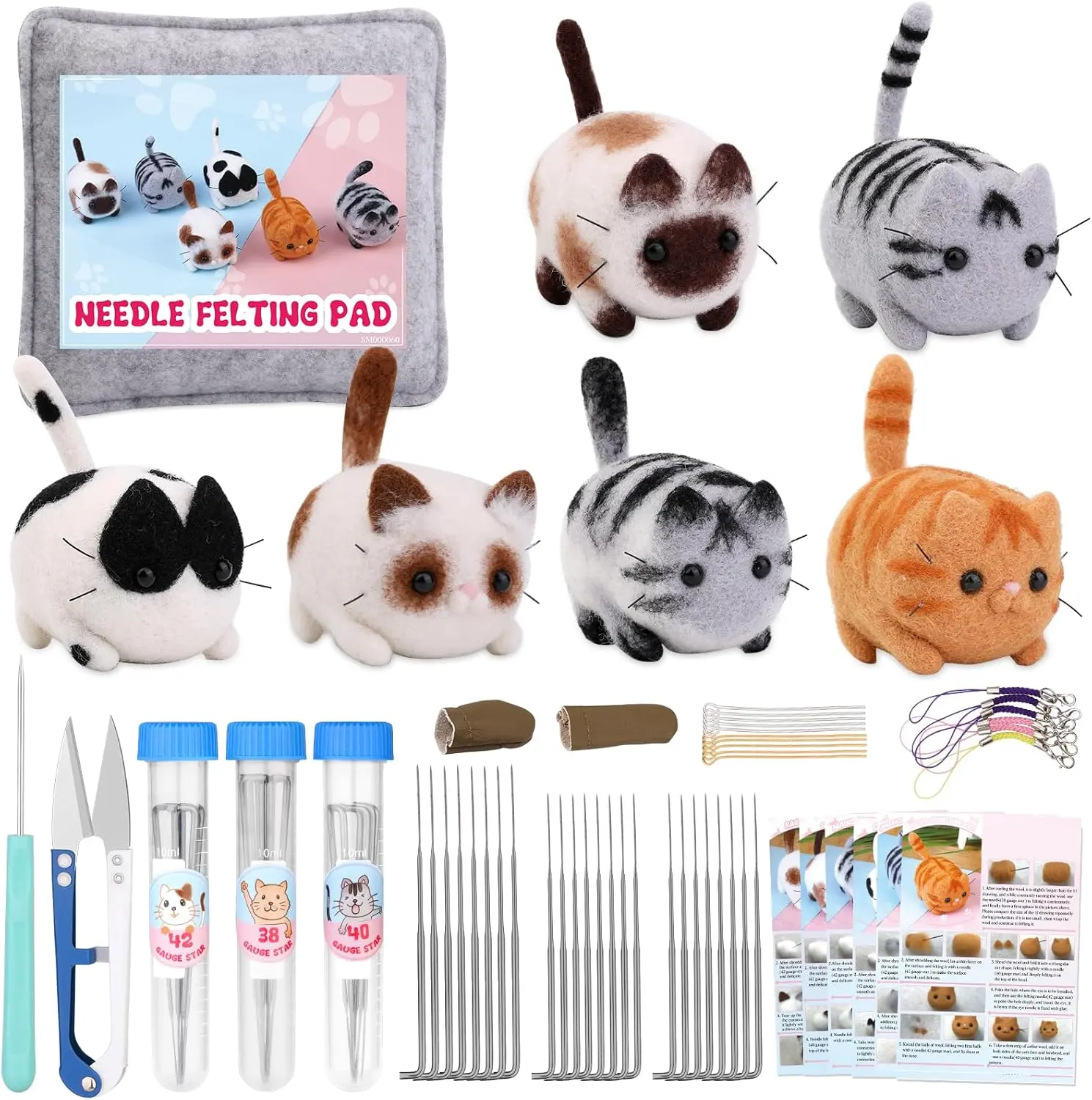 Felting Beginners Kit with Box, Felting Supplies with 24 count Felting ,Felting Pad, Roving,DIY  Felting  Dolls