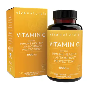 Viva Naturals Vitamin C, 1000 mg, 250 Vegetarian Capsules – with Citrus Bioflavonoids & Rose HIPS, Non-GMO for Immune Support & Antioxidant Protection