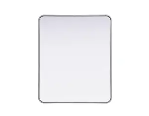 360 Stand Modern Smooth Reflective Metal Rectangle Mirror - 30x36 in., Silver Metal Frame, Rounded Corners, Wall Mounting, Elegant Contour, Ideal for Home Decor Room Decor