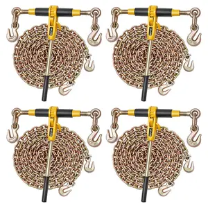 VEVOR Ratchet Chain Binder, 5/16 inx 12.8 ft G80 Chains, 8000 lbs Working Load of Ratchet Load Binder, Chains and Binders Set, Tie Down Hauling Chain Binders for Hauling, Towing, Logging (4 Sets)