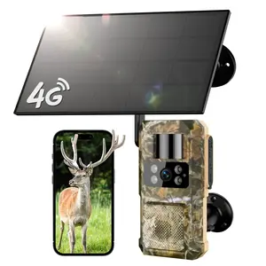 4G LTE Cellular Trail Cameras 3rd Gen with Live Streaming Game Camera Built-in SIM Card Trigger Time Solar Trail Camera IP66 Waterproof 3X