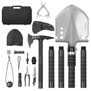 VEVOR Survival Shovel Survival Axe 28-in-1 Camping Folding Shovels with Hatchet