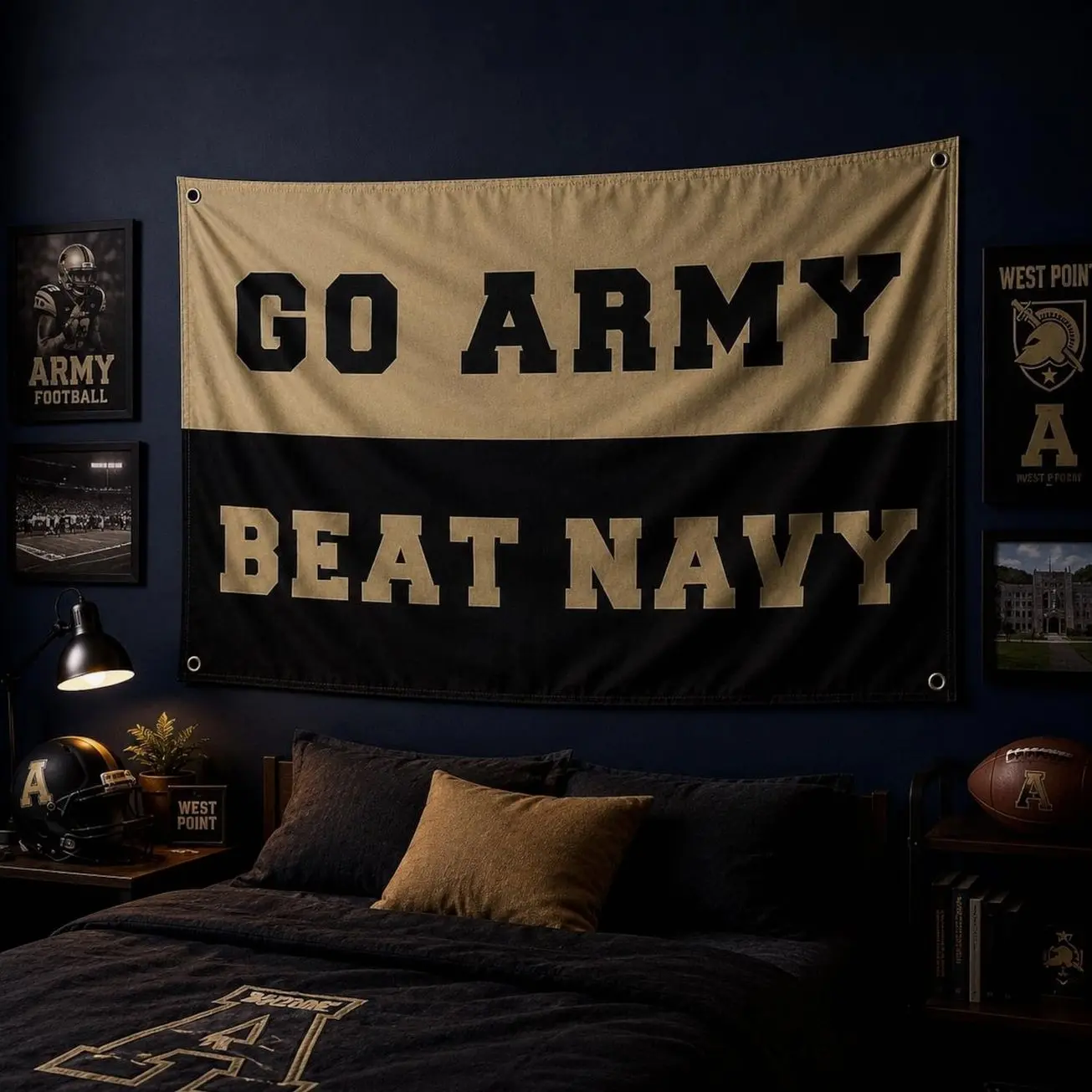 Go Army Beat Navy Flag, Military Academy Spirit Tapestry, Army Football Fan Wall Decor, College Rivalry Banner