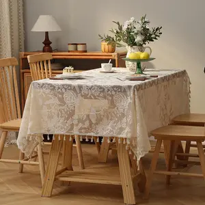Floral & Bird Pattern Lace Tablecloth, 1 Count Rustic Style Tablecloth, Table Decoration Supplies for Home Kitchen Dining Room, Picnic Table Cover